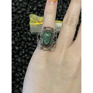 Mexico Sterling Silver Carved Green Onyx Aztec Mayan Face Ring🌵Size 5